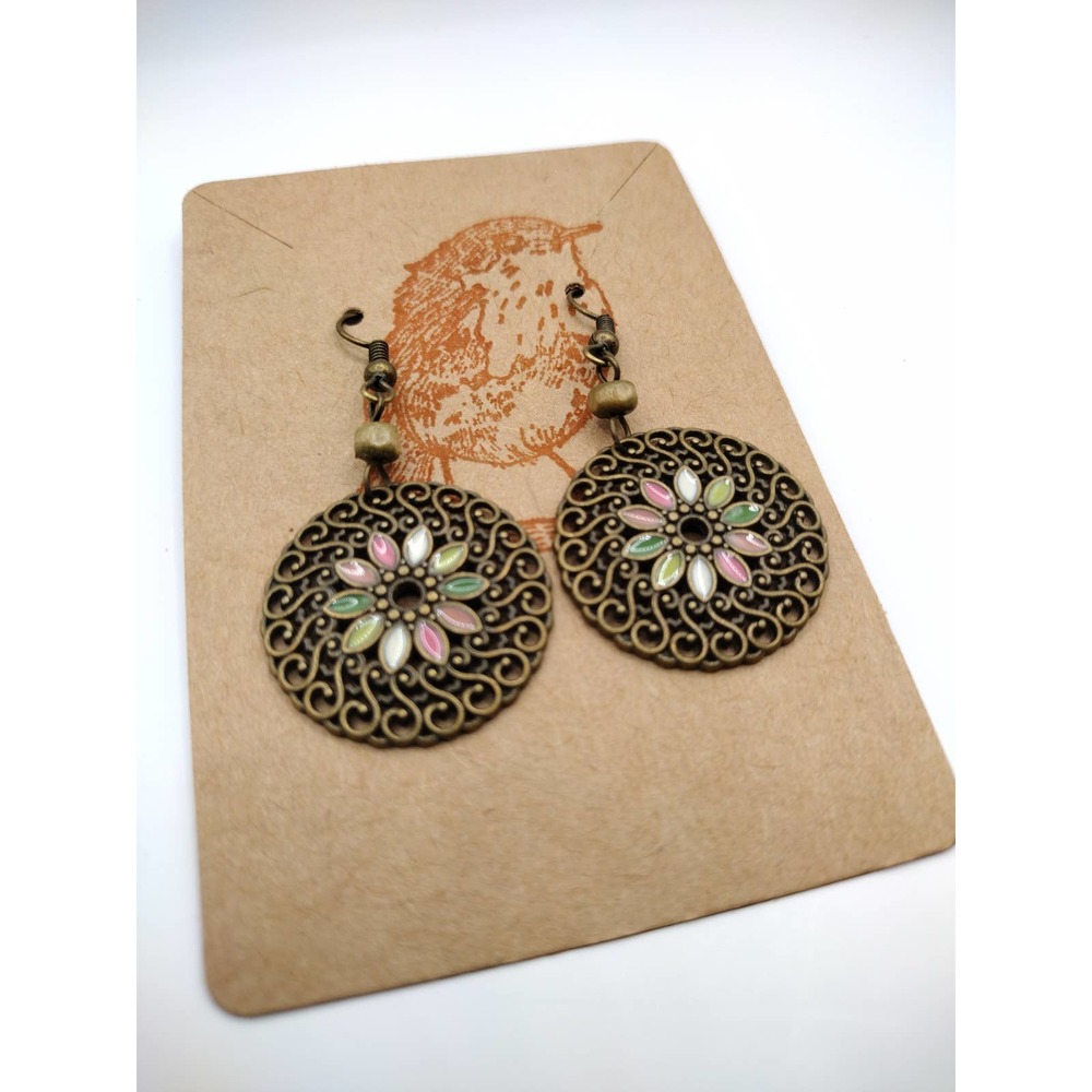 Bohemian Colorful Bronze Flower Earrings
